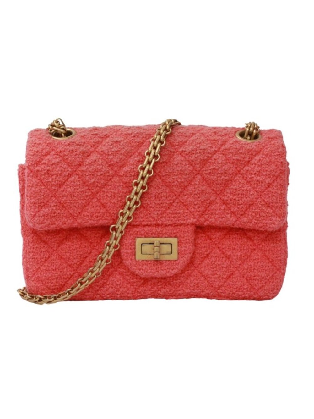 Chanel 2.55 Chain Tweed Pink Shoulder Bag Gold